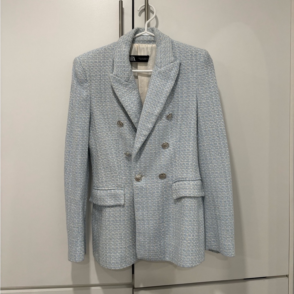 Zara Tweed Light Blue Blazer